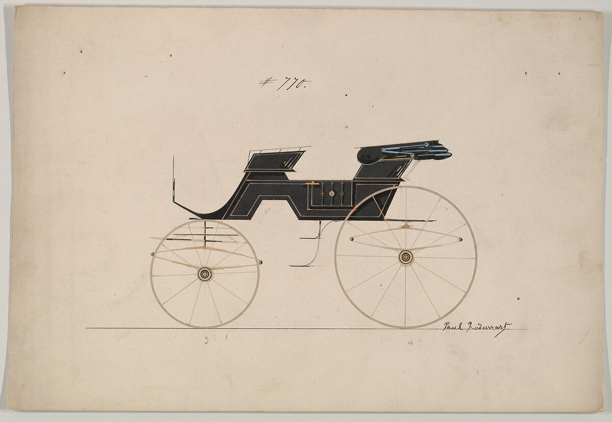 Design for Phaeton, no. 770, Brewster &amp; Co. (American, New York), Pen and black inik, watercolor and gouache with gum arabic 