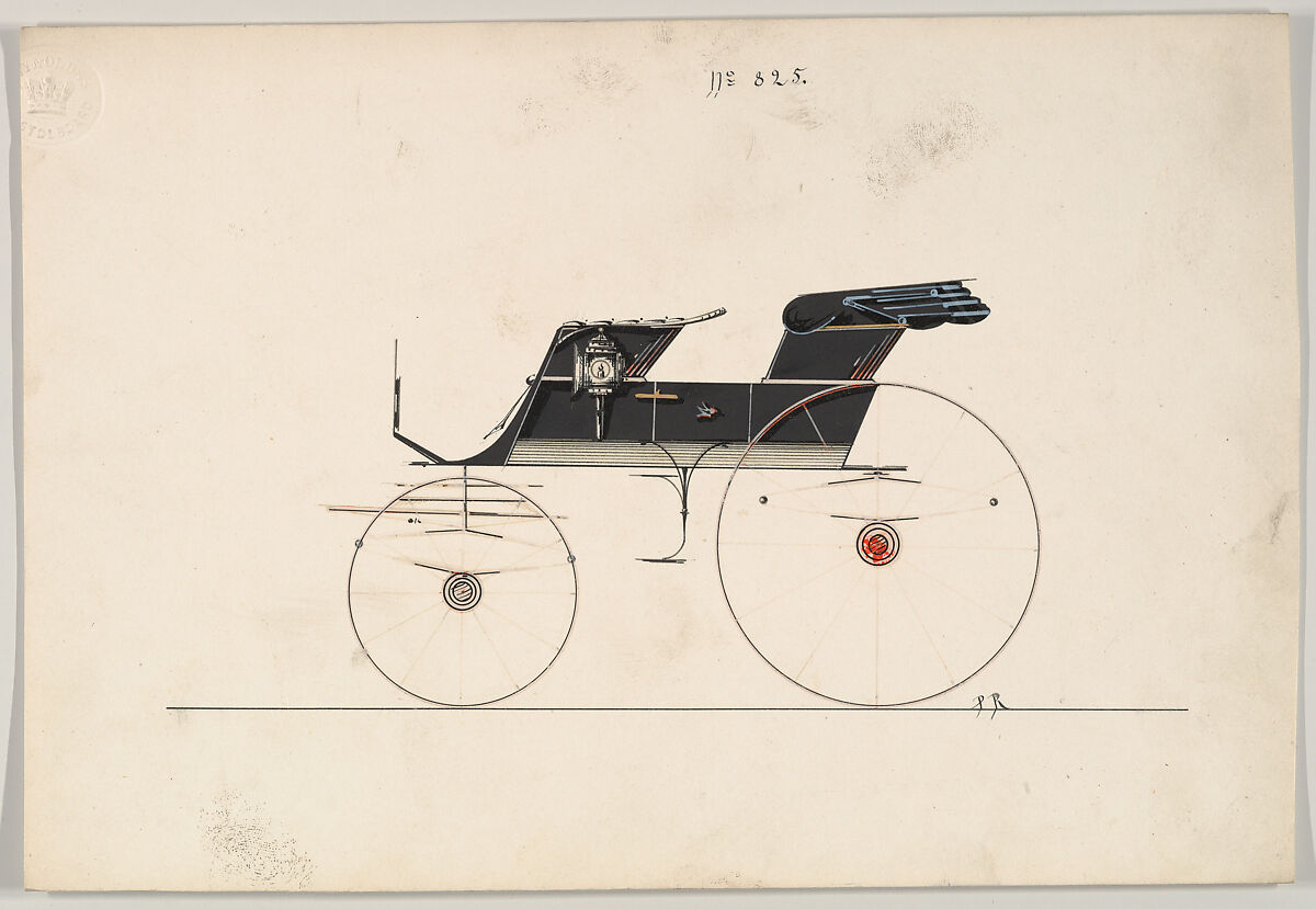 Design for Phaeton, no. 825, Brewster &amp; Co. (American, New York), Pen and black ink, watercolor and gouache 