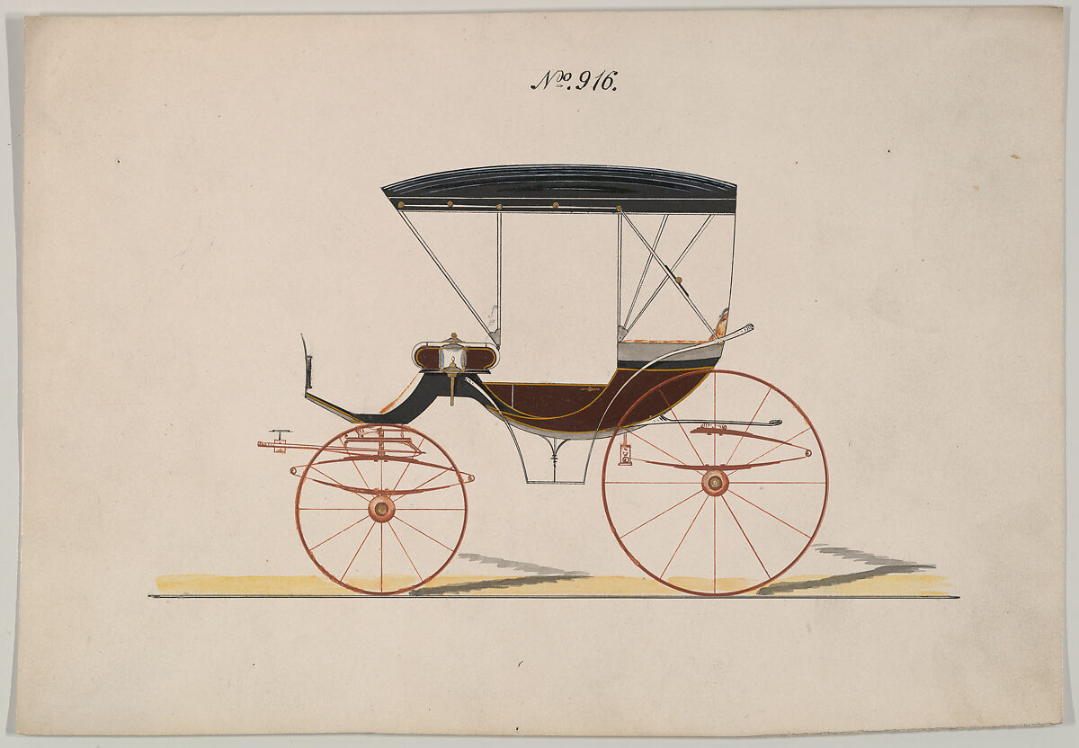 Design for Park Phaeton, no. 916, Brewster &amp; Co. (American, New York), Pen and black ink, watercolor and gouache with gum arabic 