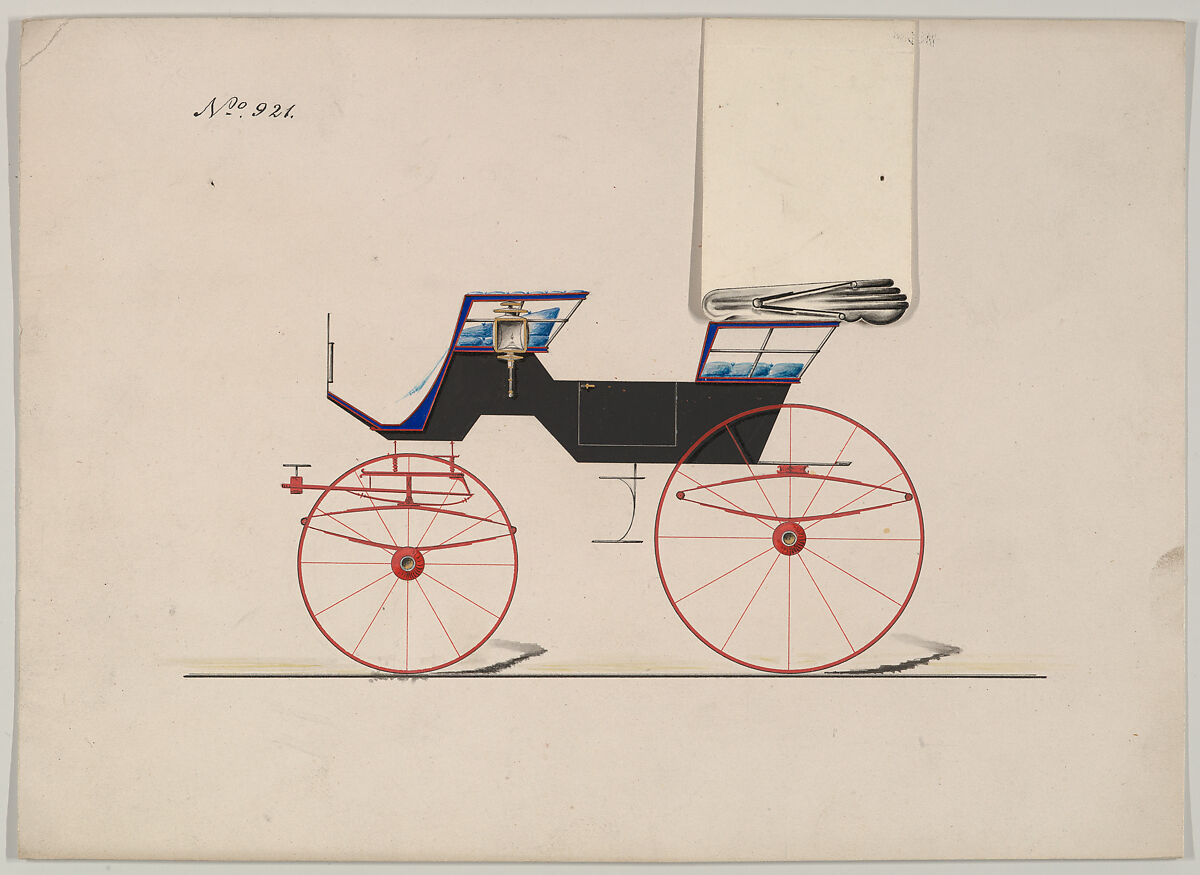 Design for Phaeton, no. 921, Brewster &amp; Co. (American, New York), Pen and black ink,  watercolor and gouache with gum arabic and metallic ink 