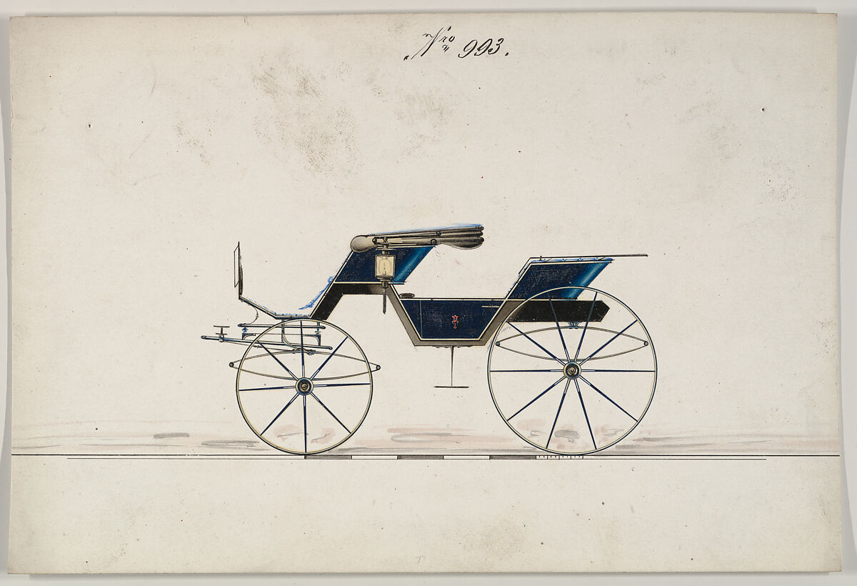 Design for Phaeton, no. 993, Brewster &amp; Co. (American, New York), Pen and black ink, watercolor and gouache with gum arabic 