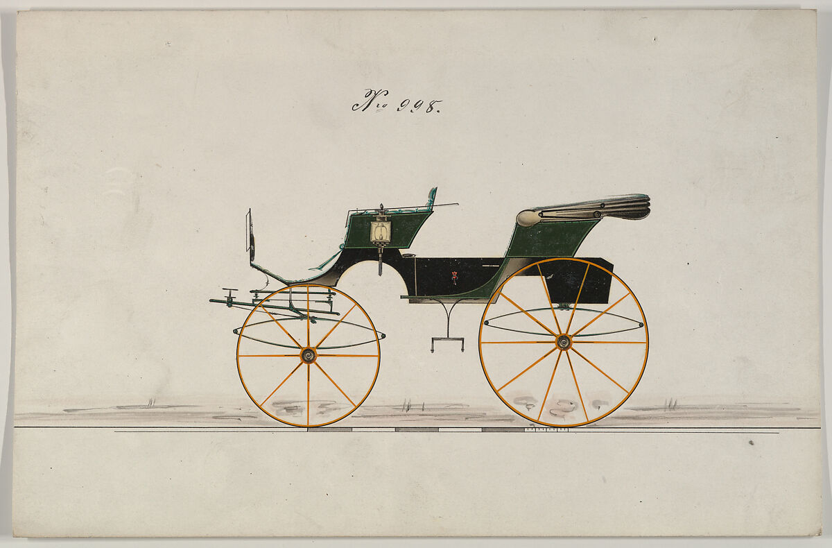 Design for Phaeton, no. 998, Brewster &amp; Co. (American, New York), Pen and black ink, watercolor and gouache with gum arabic 