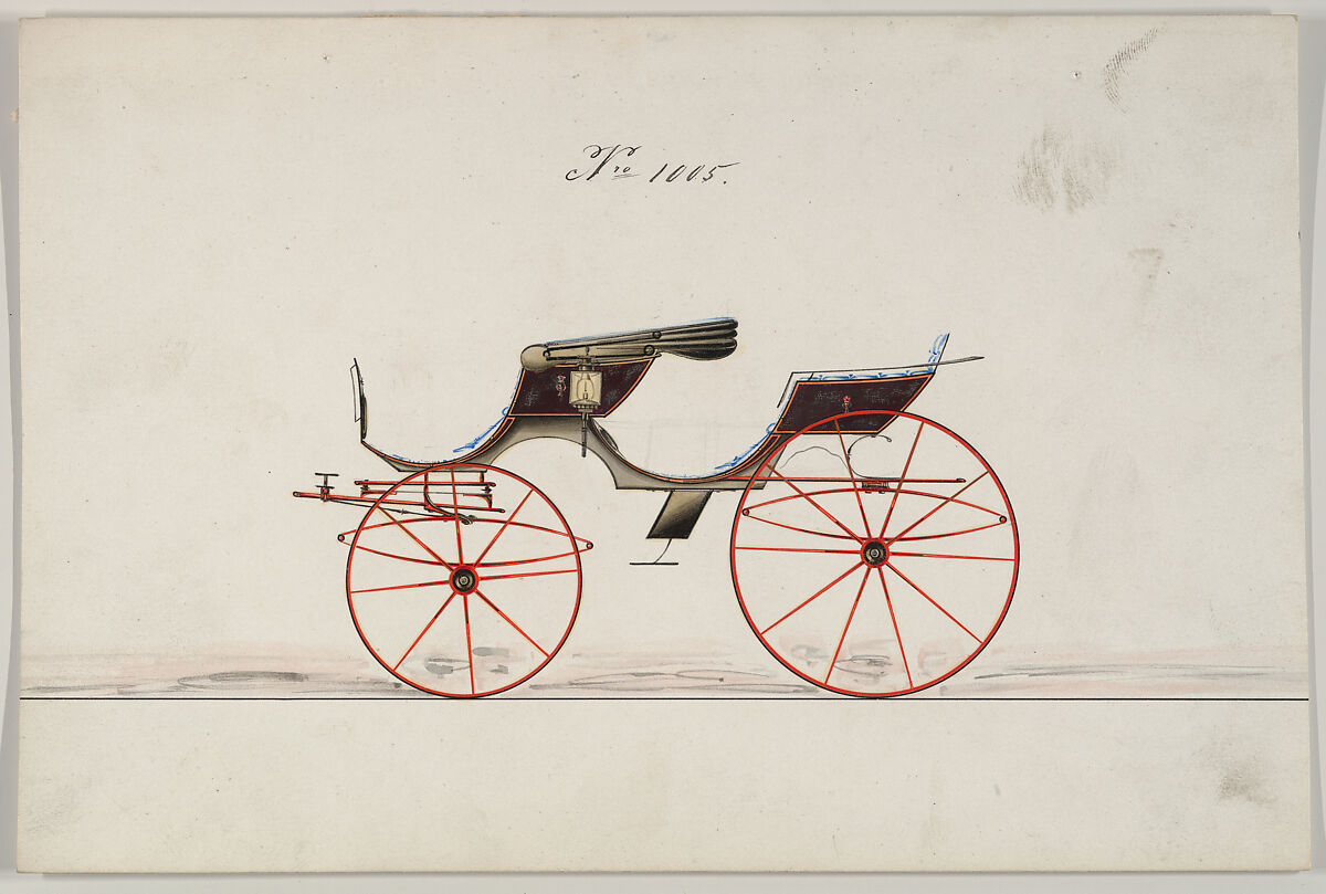 Design for Phaeton, with top, no. 1005, Brewster &amp; Co. (American, New York), Pen and black ink, watercolor and gouache with gum arabic 
