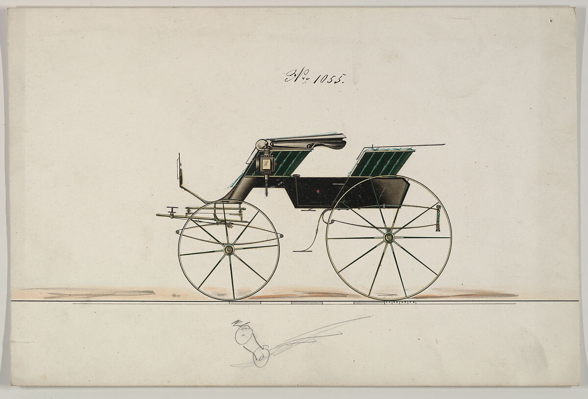 Design for Phaeton, no. 1055, Brewster &amp; Co. (American, New York), Pen and black ink, watercolor and gouache with gum Arabic 