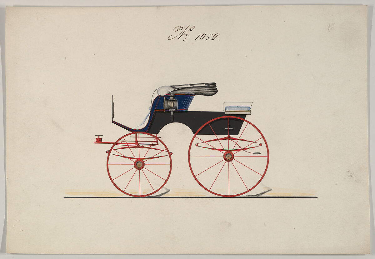 Design for Stanhope Phaeton, no. 1059, Brewster &amp; Co. (American, New York), Pen and black in, watercolor and gouache with gum Arabic and metallic ink 