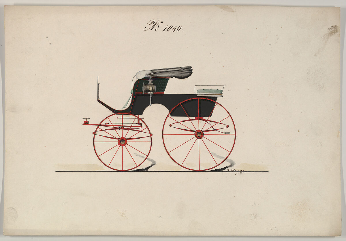 Design for Stanhope Phaeton, no. 1060, Brewster &amp; Co. (American, New York), Pen and black ink, watercolor and gouache with gum Arabic 