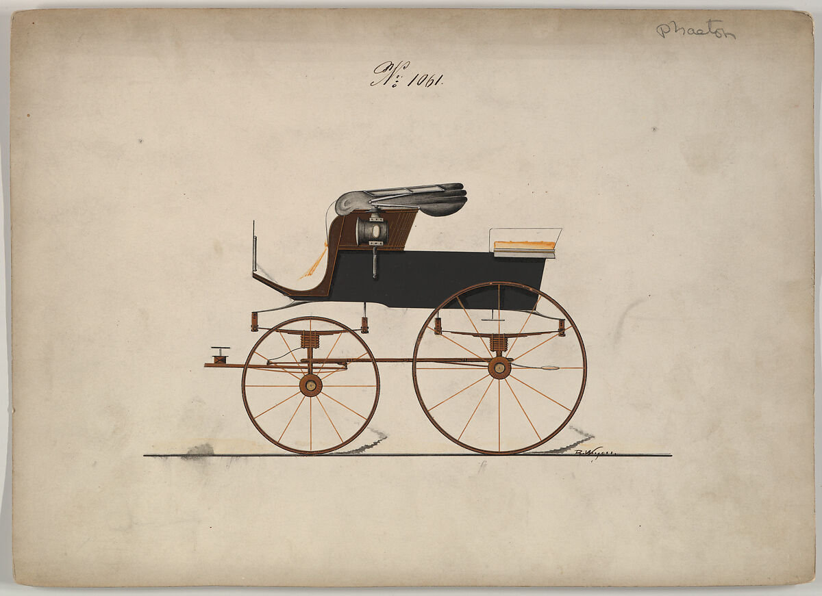 Design for Stanhope Phaeton, no. 1061, Brewster &amp; Co. (American, New York), Pen and black ink, watercolor and gouache 
