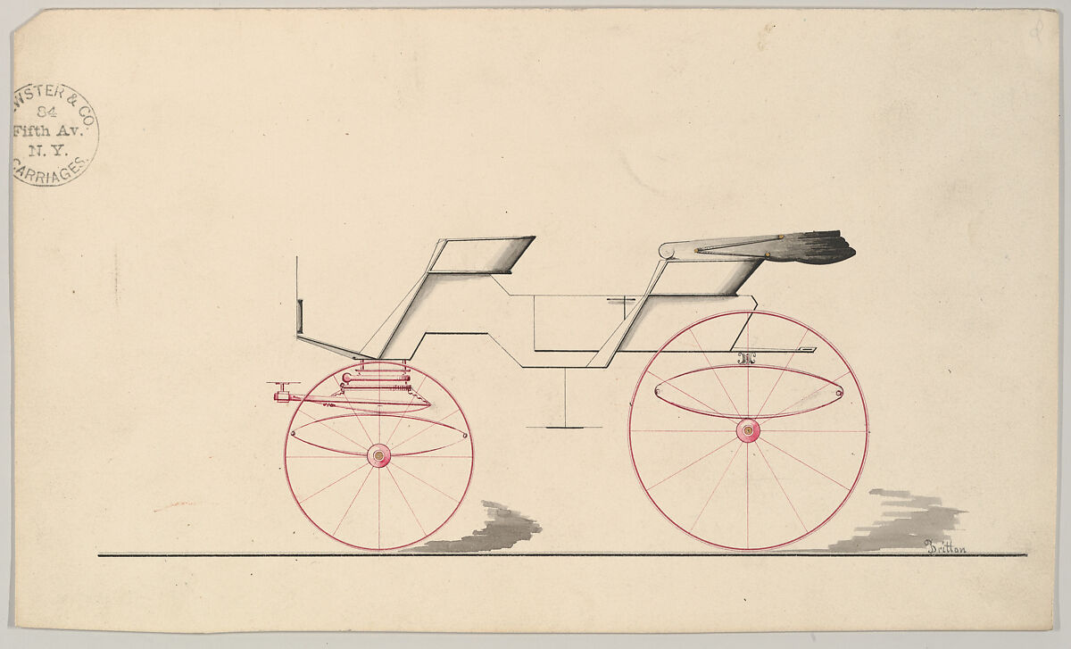 Design for Phaeton (unnumbered), Brewster &amp; Co. (American, New York), Pen and black ink, watercolor and gouache 