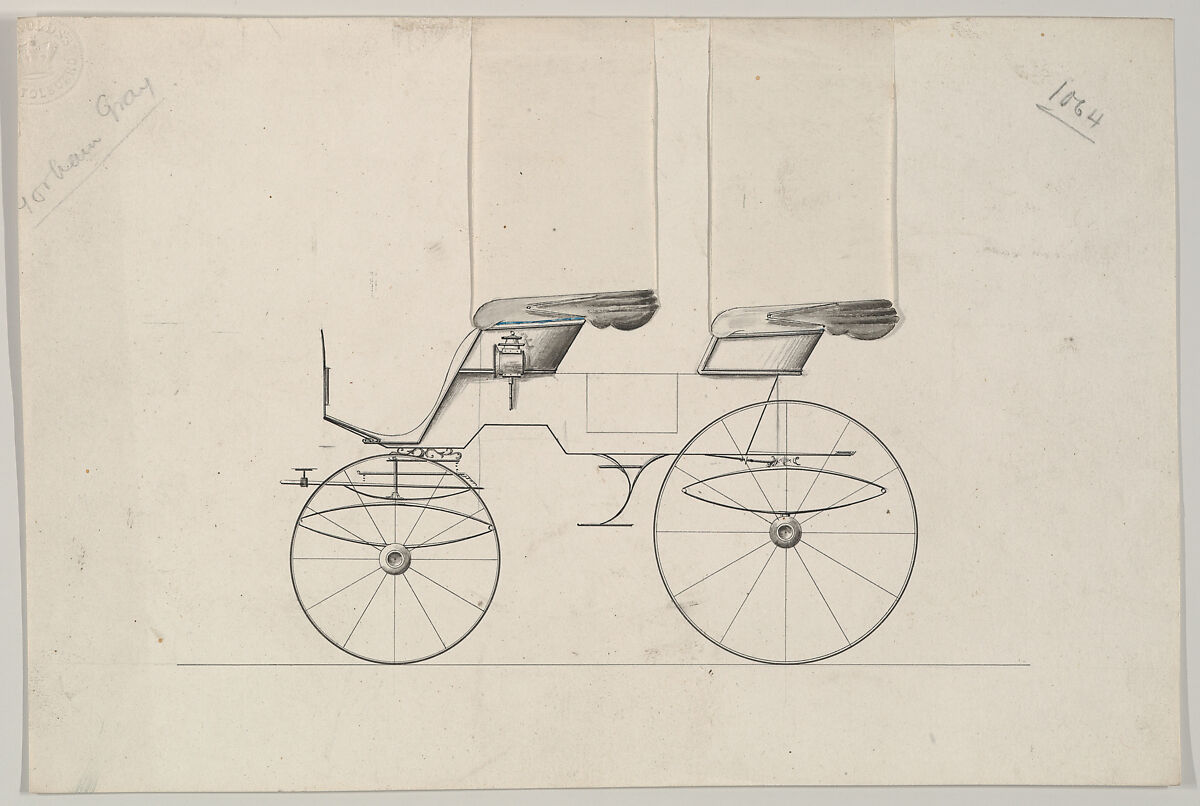 Design for Phaeton (unnumbered), Brewster &amp; Co. (American, New York), Graphite, pen and black in, watercolor and gouache 