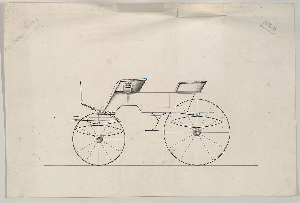 Design for Phaeton (unnumbered), Brewster &amp; Co. (American, New York), Graphite, pen and black in, watercolor and gouache