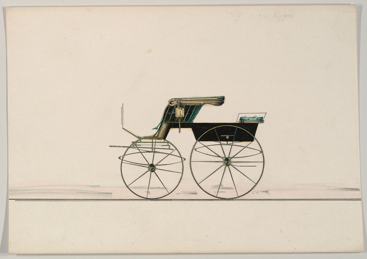 Design for Phaeton (unnumbered), Brewster &amp; Co. (American, New York), Pen and black ink, watercolor and gouache with gum arabic 