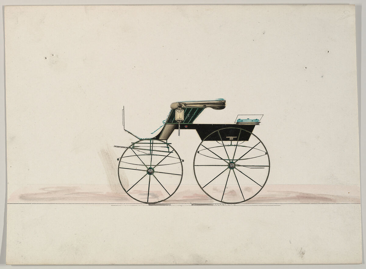 Design for Phaeton (unnumbered), Brewster &amp; Co. (American, New York), Pen and black ink, watercolor and gouache with gum arabic 