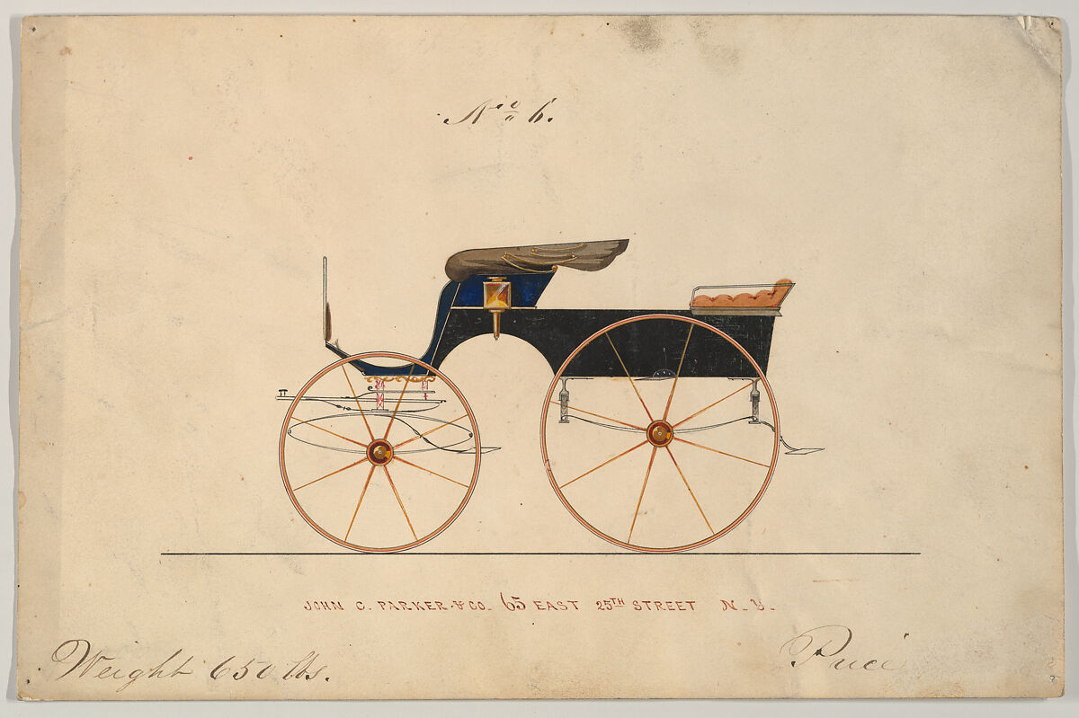 Design for Phaeton, no. 6, John C. Parker &amp; Co. (New York,  NY), Pen and black ink, watercolor and gouache with gum arabic. 