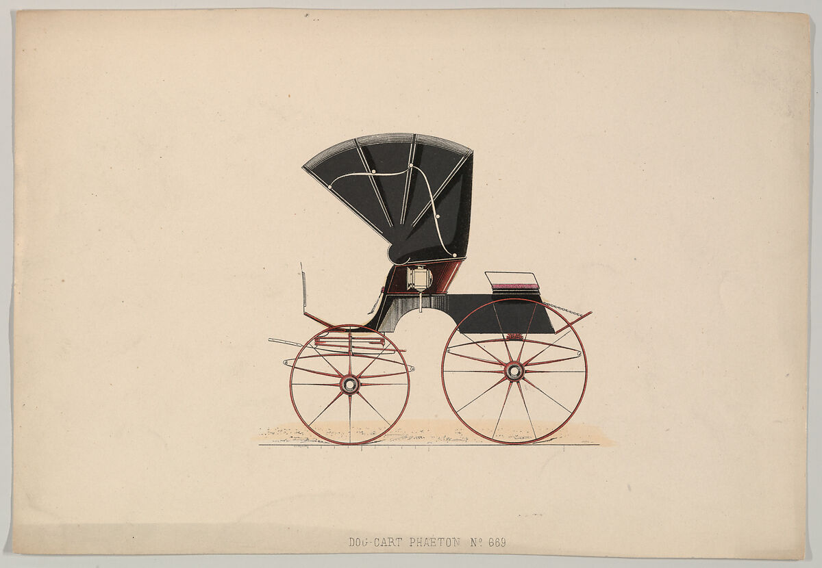 Design for Dog Cart Phaeton, no. 669, from Le Guide du Carrossier, Brice Thomas (French, active Paris, from 1830), Colored lithograph with hand coloring and gum arabic 