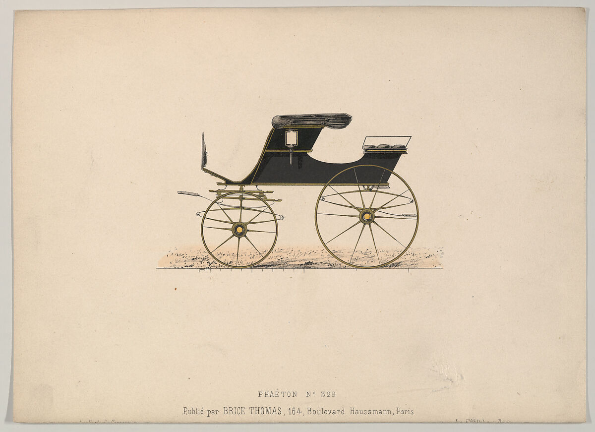 Design for Phaeton, no. 329, from Le Guide du Carrossier, Published by Brice Thomas (French, active Paris, from 1830)  , Paris, Colored lithograph with hand coloring 