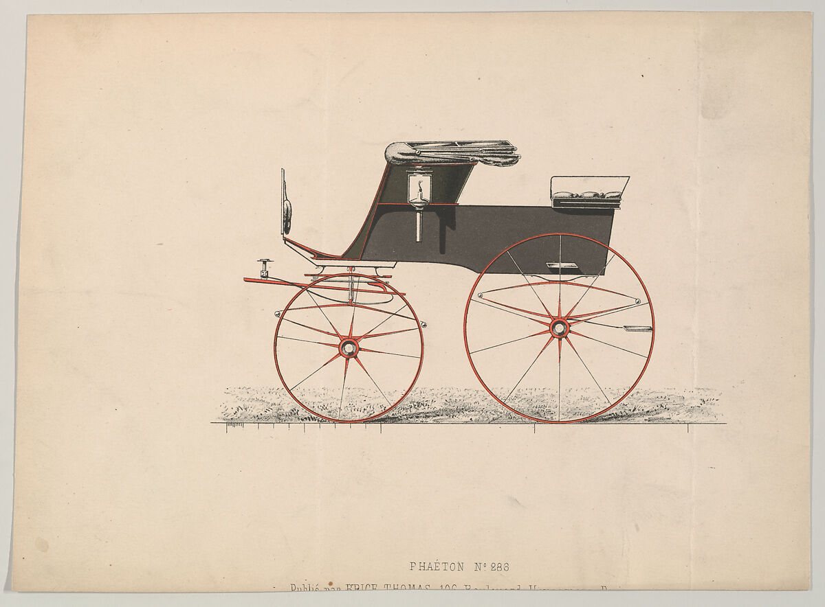 Design for Phaeton, no. 288, from Le Guide du Carrossier, Designed and published by Brice Thomas (French, active Paris, from 1830), Colored lithograph with hand coloring 