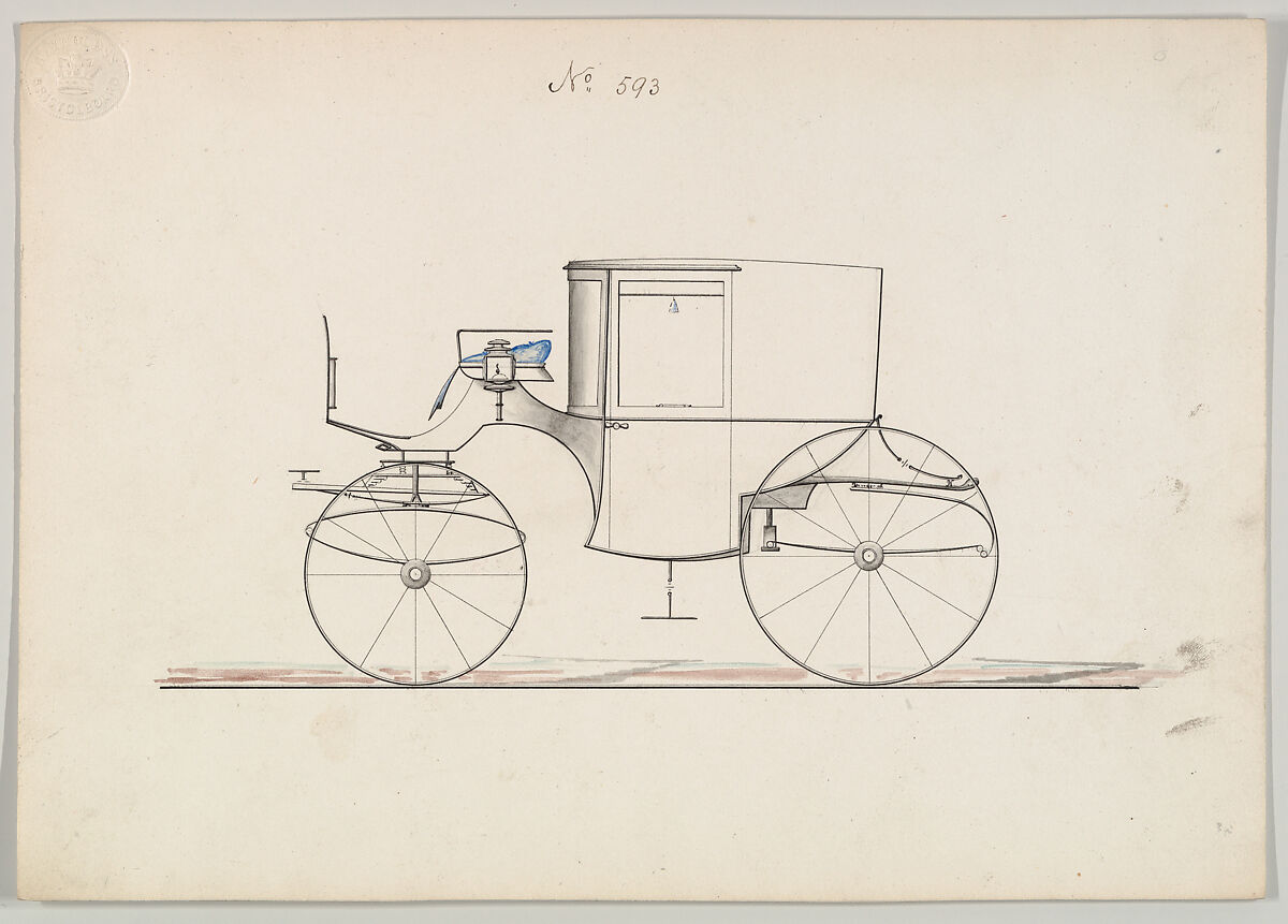 Design for Coupé, no. 593 ("Light Swell Front Coupé"), Brewster &amp; Co. (American, New York), Watercolor and ink 