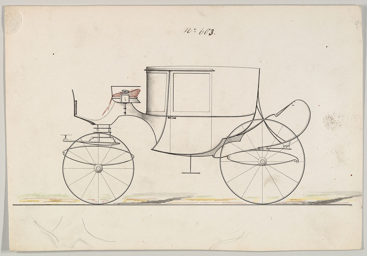 Design for Coupé, no. 603 ("Medium Size Clarence on C Springs"), Brewster &amp; Co. (American, New York), Watercolor and ink 