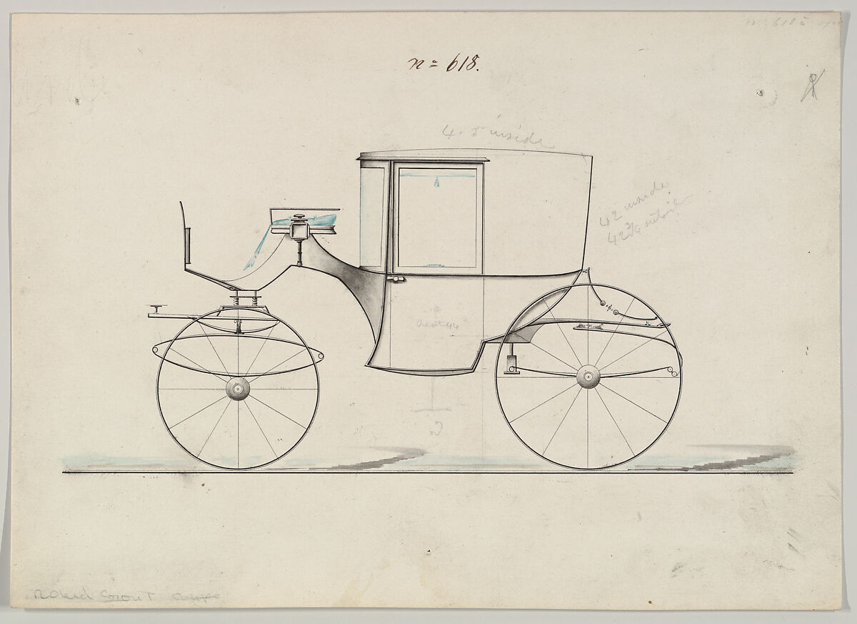 Design for Coupé, no. 618 ("Round Front Coupé"), Brewster &amp; Co. (American, New York), Watercolor and ink 