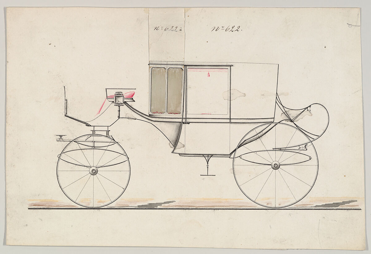 Design for Coupé, no. 622 ("Clarence on C Springs"), Brewster &amp; Co. (American, New York), Watercolor and ink 
