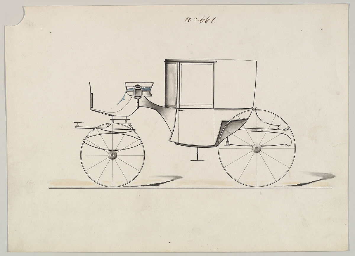 Design for Coupé, no. 661, Brewster &amp; Co. (American, New York), Pen and black ink, watercolor and gouache 