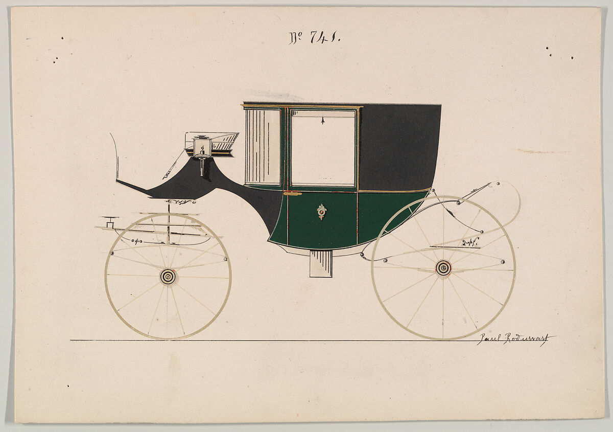 Design for Coupé, no. 741, Brewster &amp; Co. (American, New York), Pen and black nink, watercolor and gouache with gum arabic 