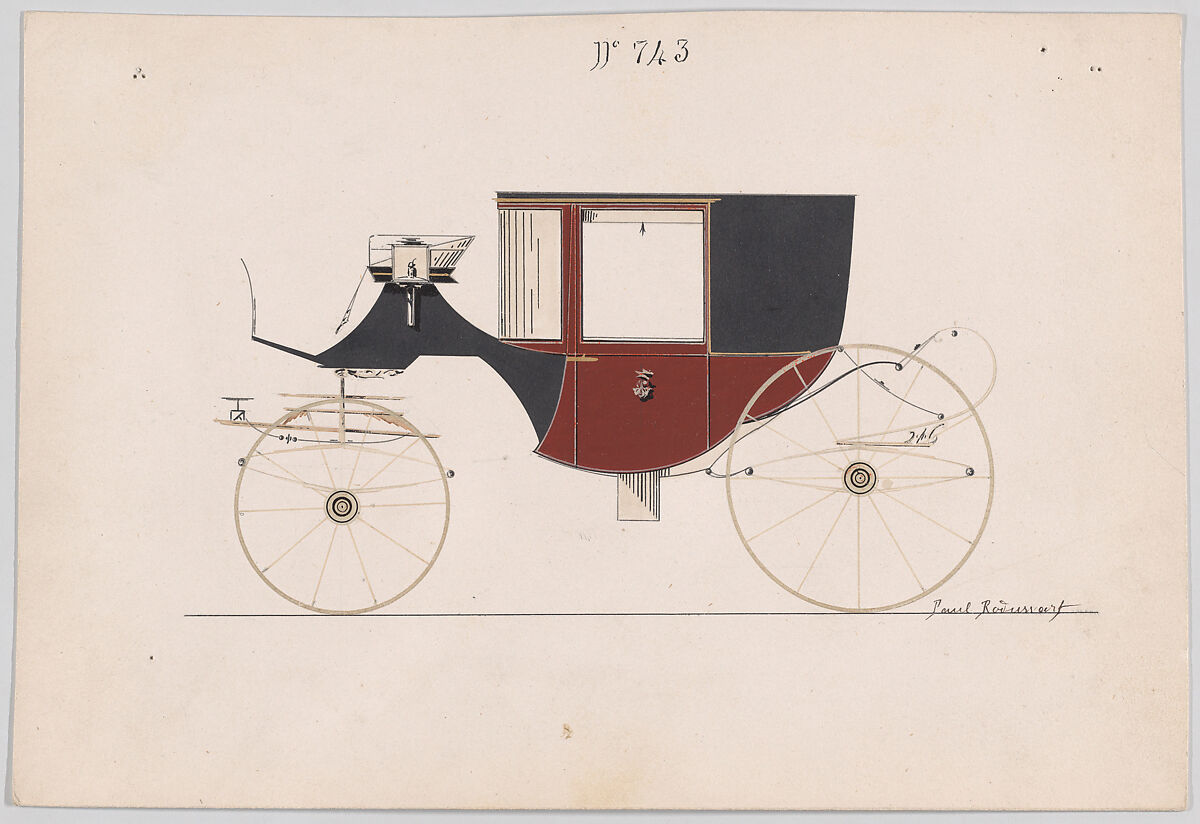 Design for Clarence, no. 743, Brewster &amp; Co. (American, New York), Pen and black ink, watercolor and gouache with gum arabic and metallic ink 