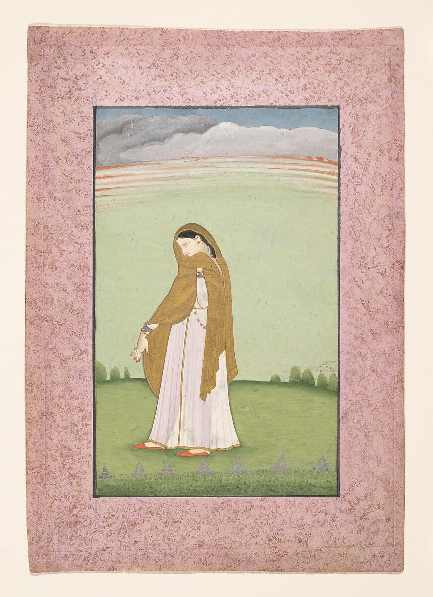 Abhisarika Nayika, a Heroine Longing for Her Lover, Ink, opaque watercolor, and gold on paper, India (Punjab Hills, Kangra) 