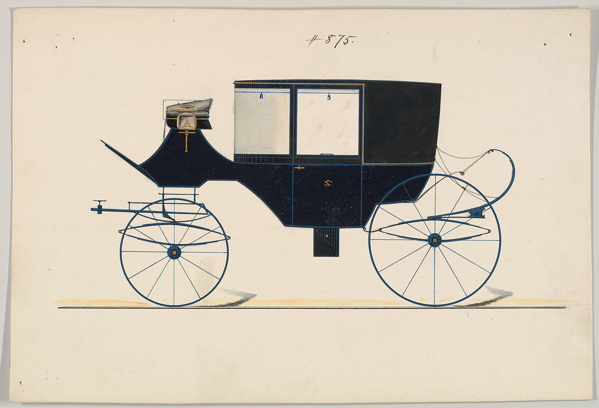 Design for Coupé, no. 875, Brewster &amp; Co. (American, New York), Pen and black ink, watercolor and gouache with gum arabic and metallic ink 
