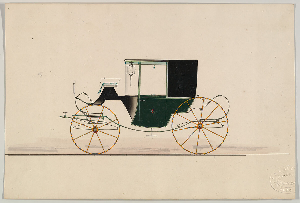 Design for Coupé (unnumbered), Brewster &amp; Co. (American, New York), Pen and black ink, watercolor and gouache with gum arabic 