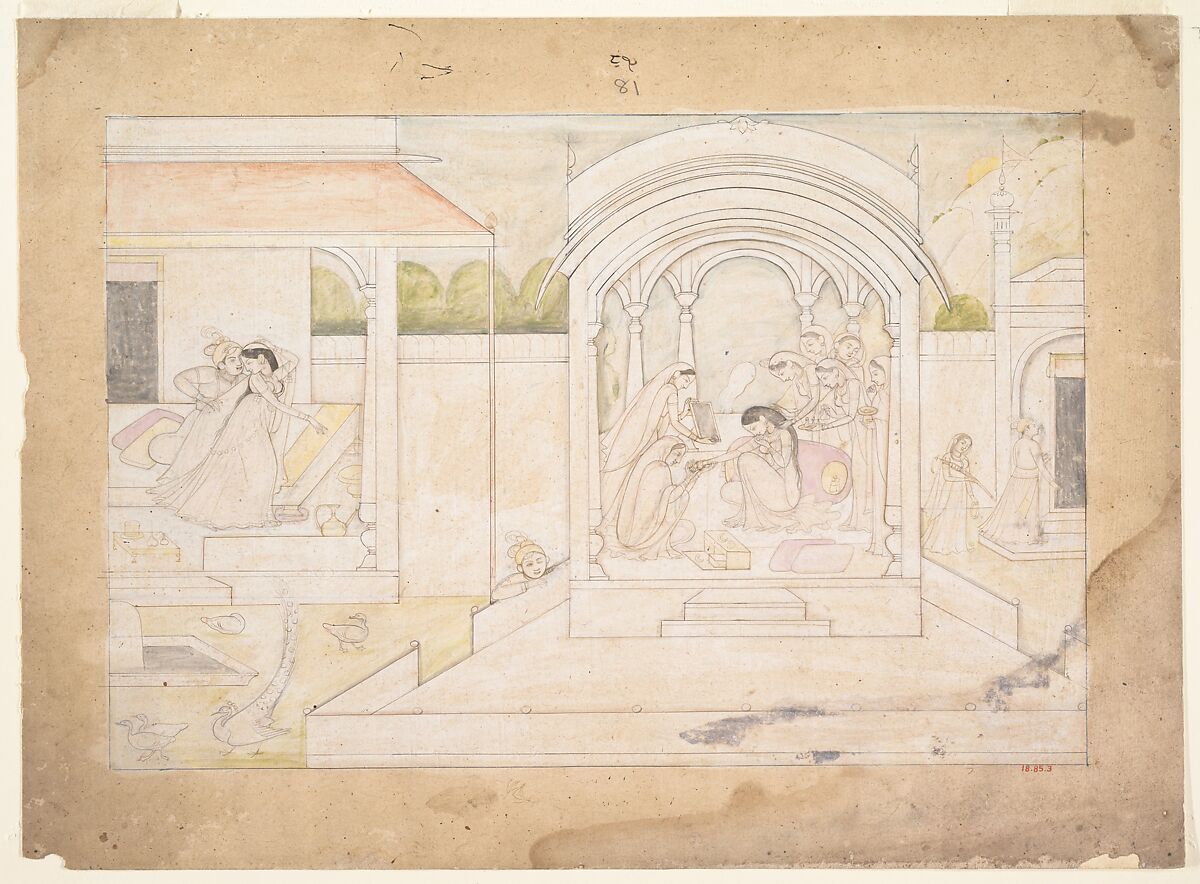 The Marital Bliss of Nala and Damayanti: Folio from a Nala-Damayanti Series, Ranjha, Ink and opaque watercolor on paper, India (Kangra, Himachal Pradesh)