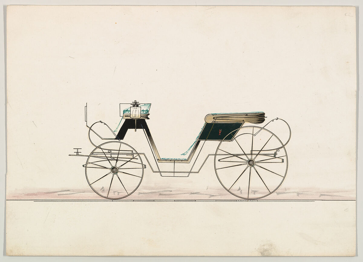 Cabriolet  (unnumbered), Brewster &amp; Co. (American, New York), Pen and black ink, watercolor and gouache, with gum arabic, graphite (verso) 