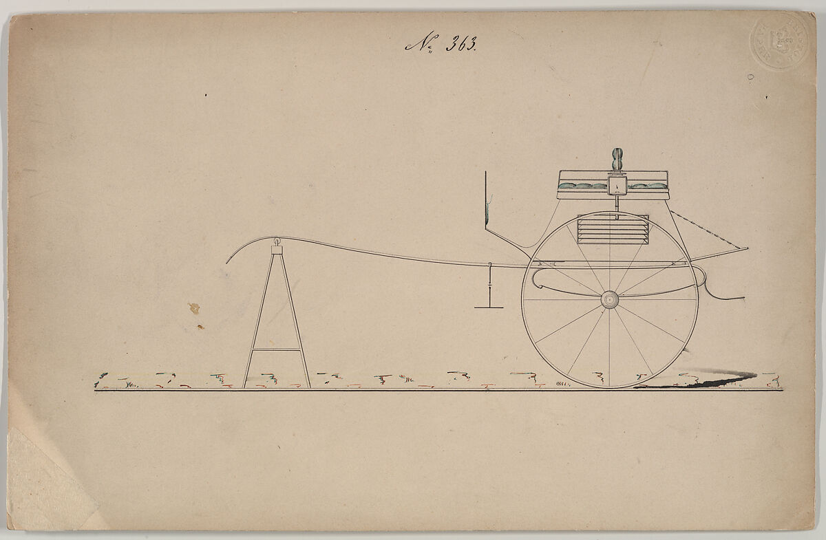 Design for Dos-a-Dos Dog Cart, no. 363, Brewster &amp; Co. (American, New York), Pen and black ink, watercolor and gouache 