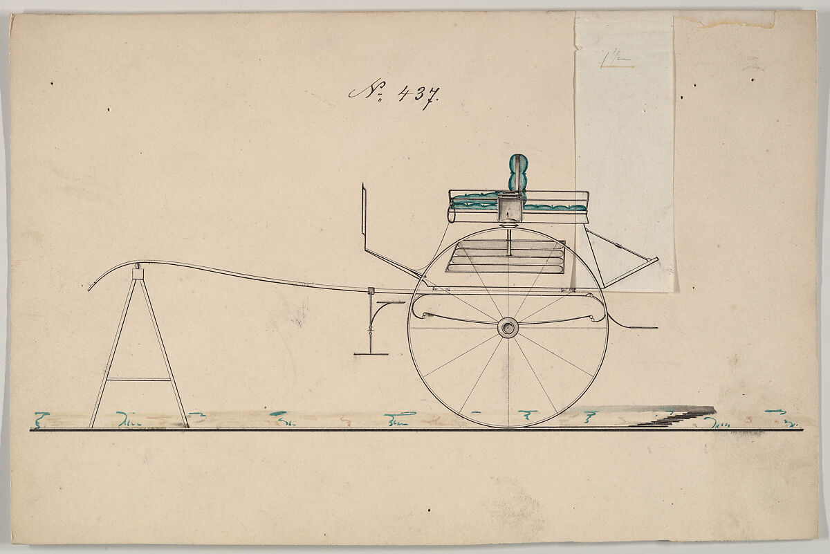 Design for Dog Cart, no. 437, Brewster &amp; Co. (American, New York), Graphie, pen and black in, Watercolor and gouache 