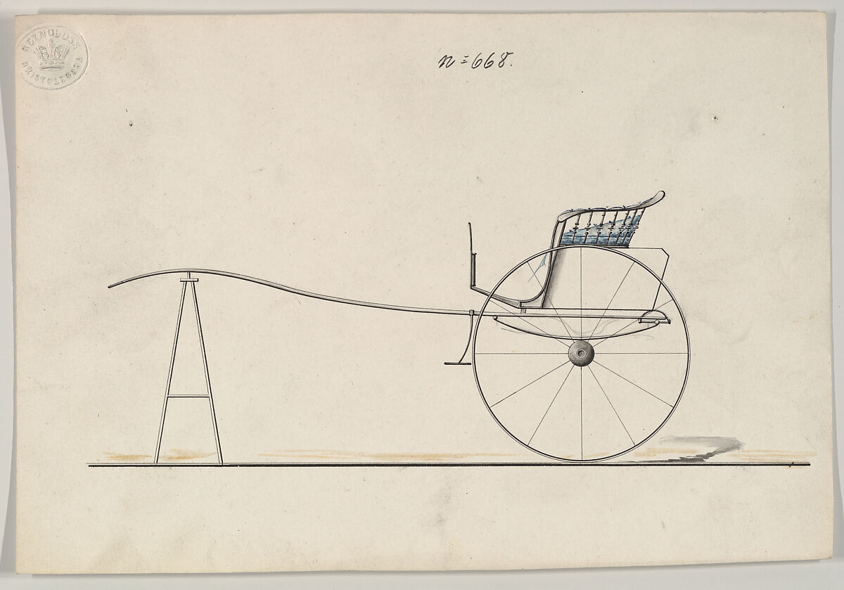 Design for Stanhope Gig, no. 668, Brewster &amp; Co. (American, New York), Graphite, pen and black ink, watercolor and gouache 