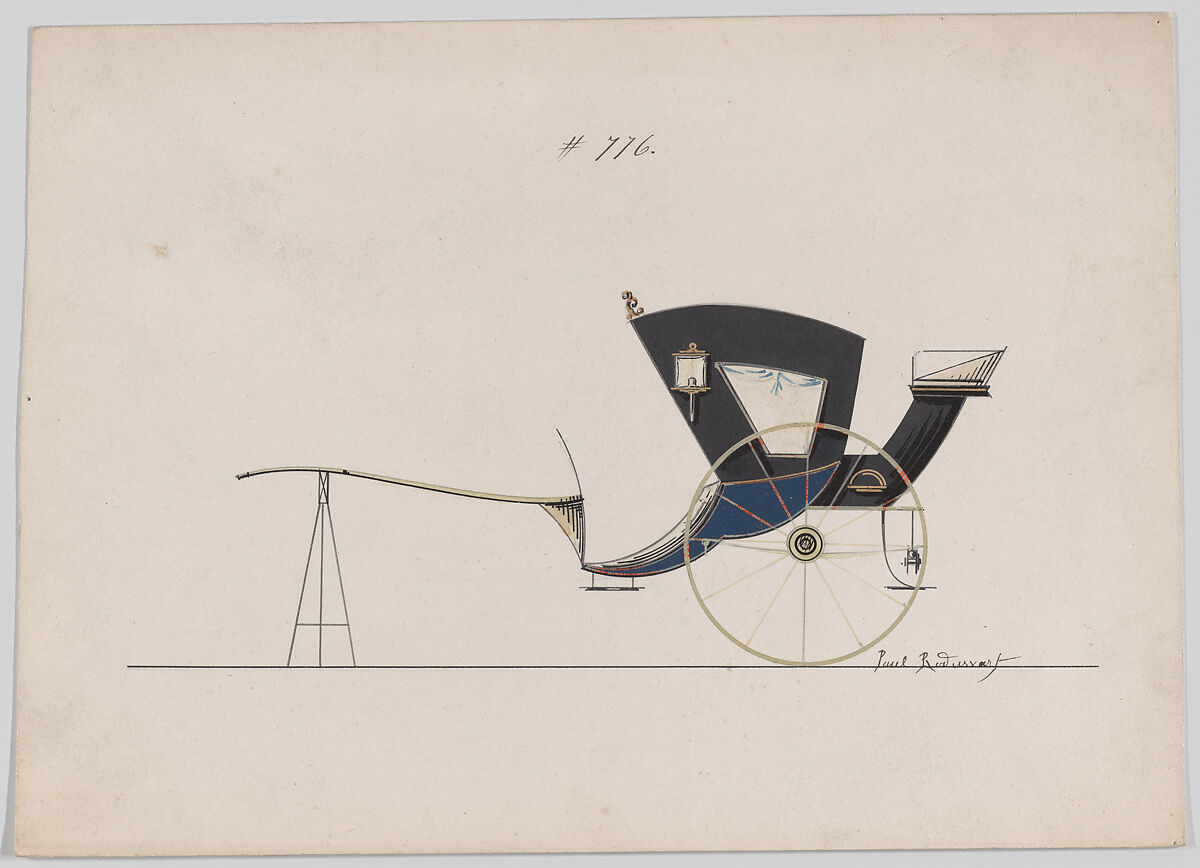 Design for 2 Wheeler, no. 776, Brewster &amp; Co. (American, New York), Pen and black ink, watercolor and gouache 