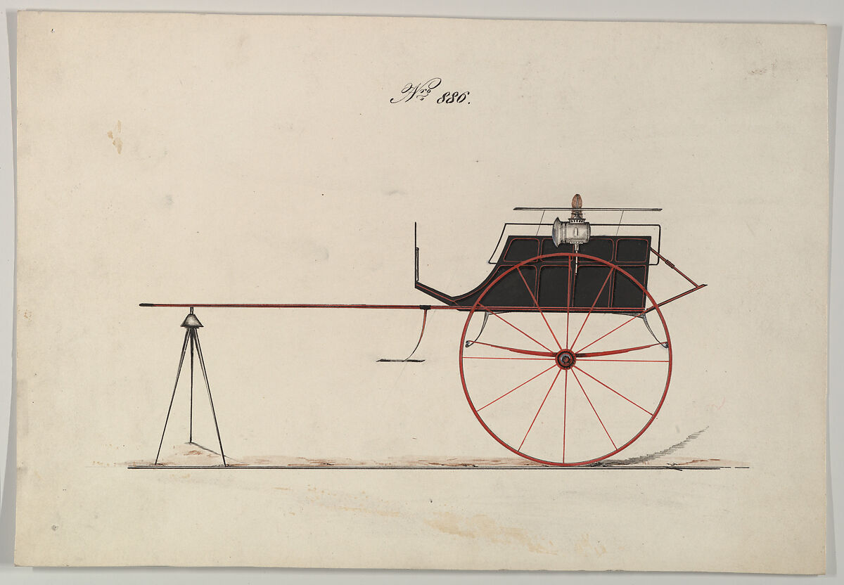 Design for Tandem Cart, no. 886, Brewster &amp; Co. (American, New York), Pen and black ink, watercolor and gouache with gum arabic 