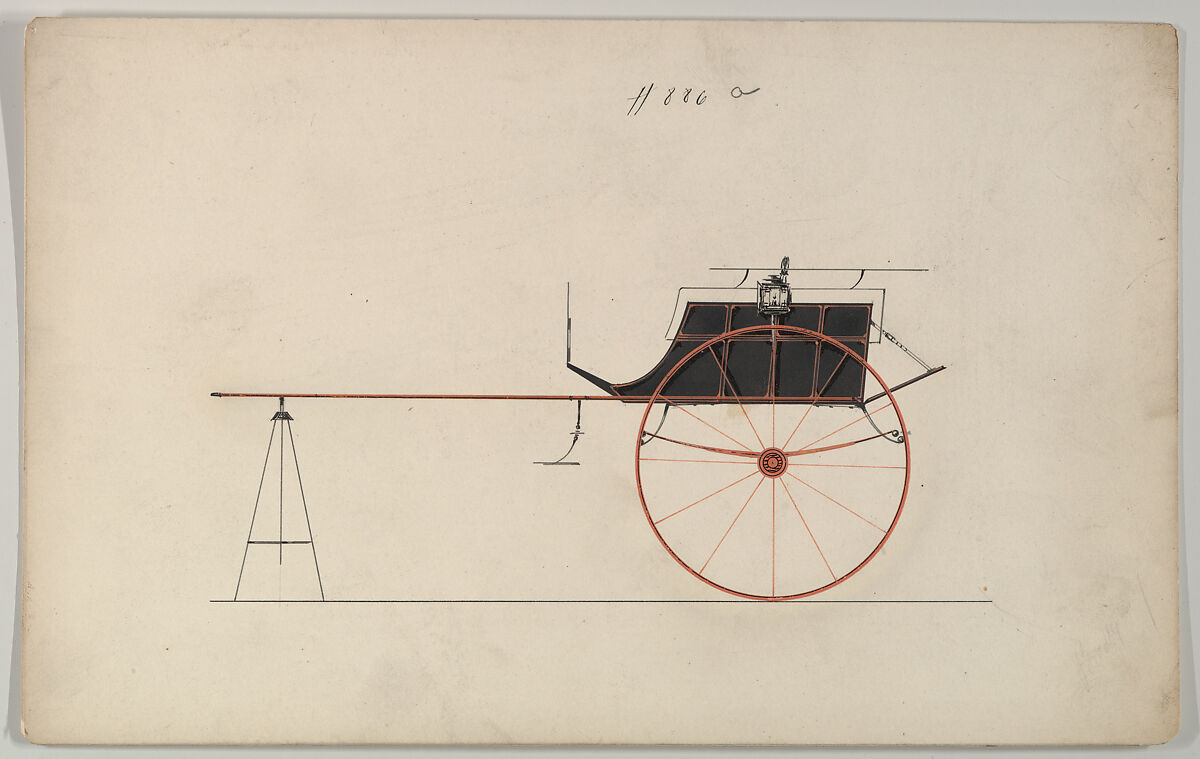 Design for Tandem Cart, no. 886a, Brewster &amp; Co. (American, New York), Graphite, pen and black ink, watercolor and gouache with gum arabic 