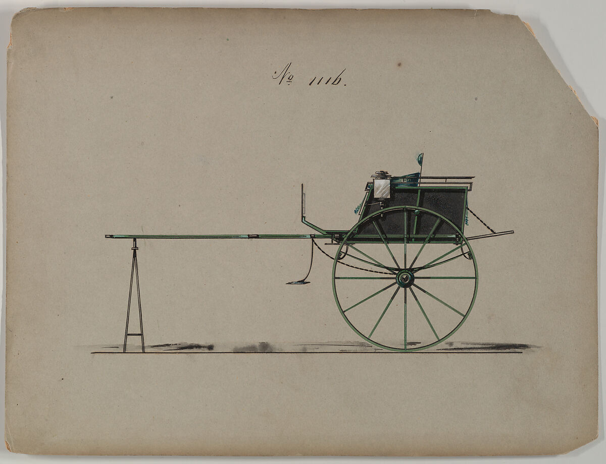 Design for Tandem Cart, no. 1116, Brewster &amp; Co. (American, New York), Graphite, pen and black ink, watercolor and gouache with gum arabic 
