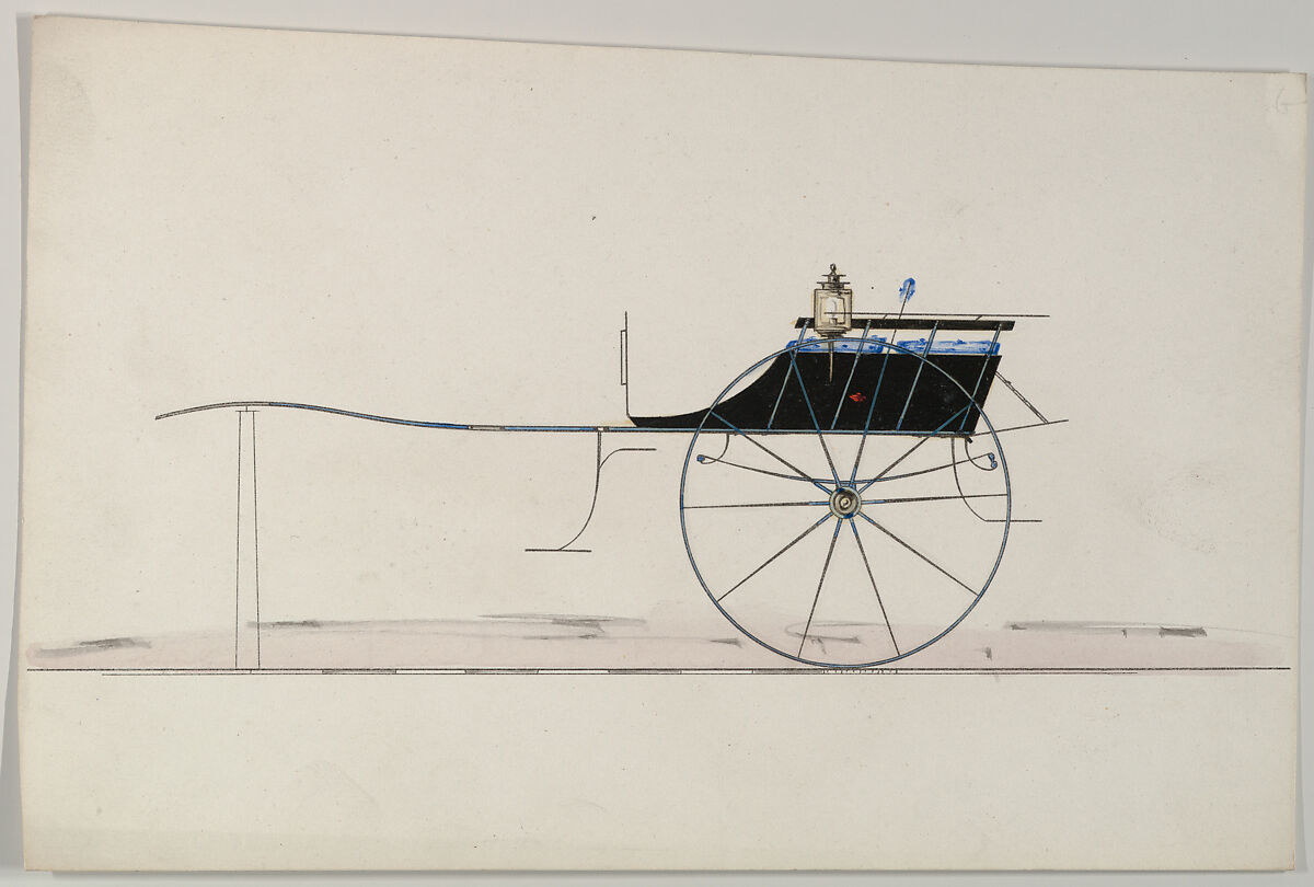 Design for Village Cart (unnumbered), Brewster &amp; Co. (American, New York), Pen and black ink, watercolor and gouache with gum arabic 