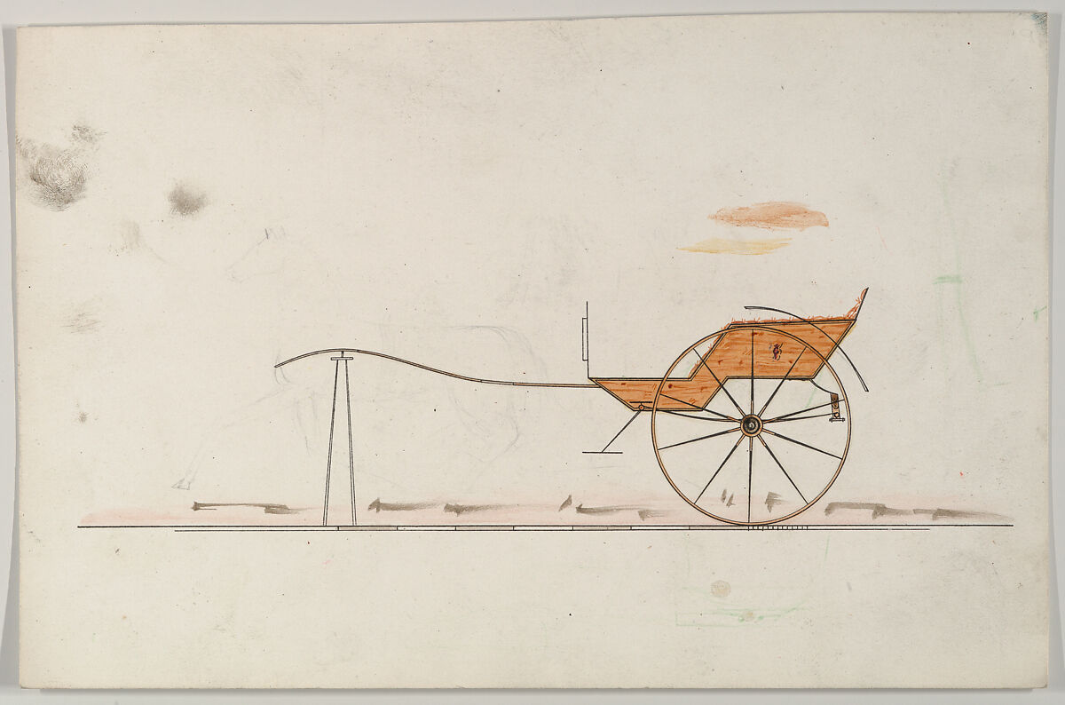 Design for Cart/Gig (unnumbered), Brewster &amp; Co. (American, New York), Graphite, pen and black ink, watercolor and gouache with gum arabic 