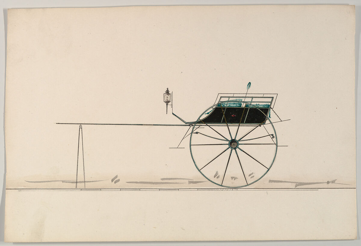 Design for Tandem/Village Cart (unnumbered), Brewster &amp; Co. (American, New York), Pen and black ink, watercolor and gouache with gum arabic 