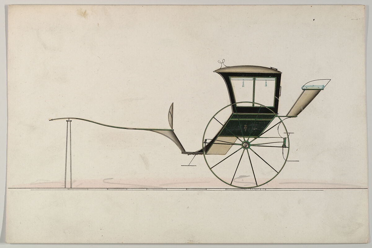 Design for Hansom Cab (unnumbered), Brewster &amp; Co. (American, New York), Pen and black ink, watercolor and gouache with gum arabic 