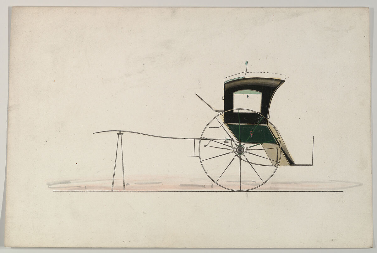 Design for Reverse Body Hansom Cab (unnumbered), Brewster &amp; Co. (American, New York), Pen and black ink, watercolor and gouache with gum arabic 