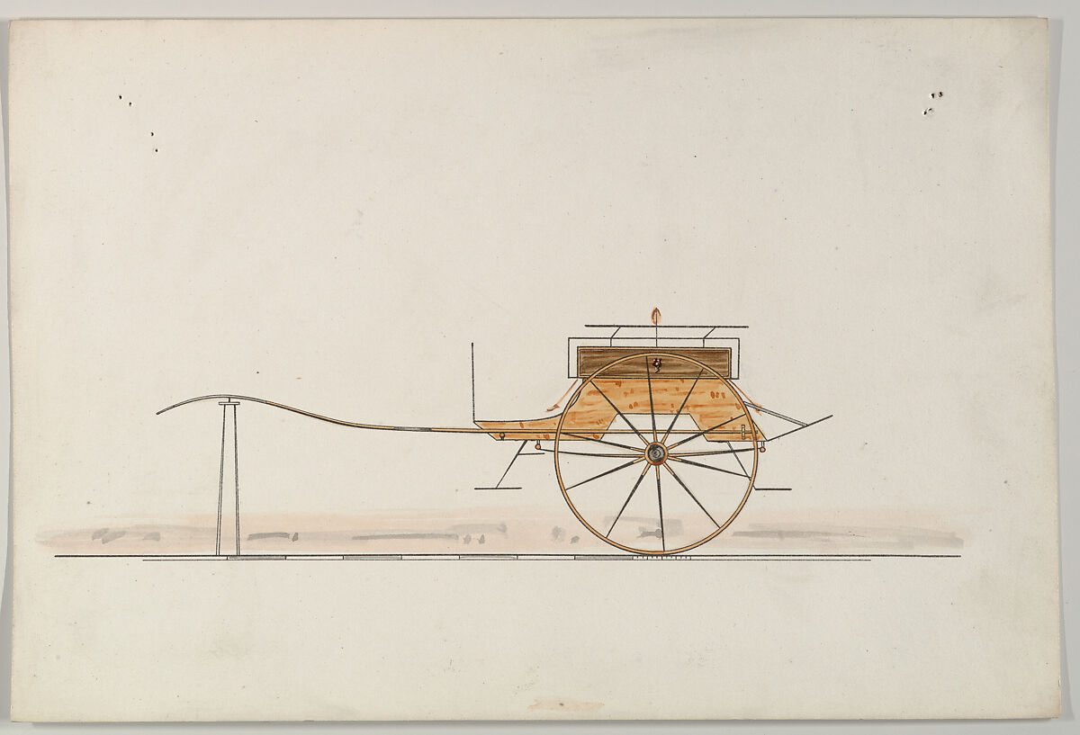 Design for Dos-a-Dos Cart (unnumbered), Brewster &amp; Co. (American, New York), Graphite, pen and black in, watercolor ang gouache with gum arabic 