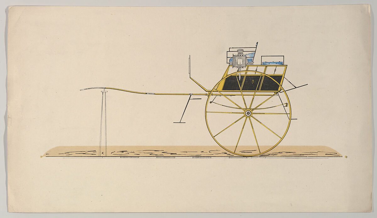 Design for Village/Tandem Cart (unnumbered), Brewster &amp; Co. (American, New York), Hand colored engraving, perhaps cut from carriage journal 