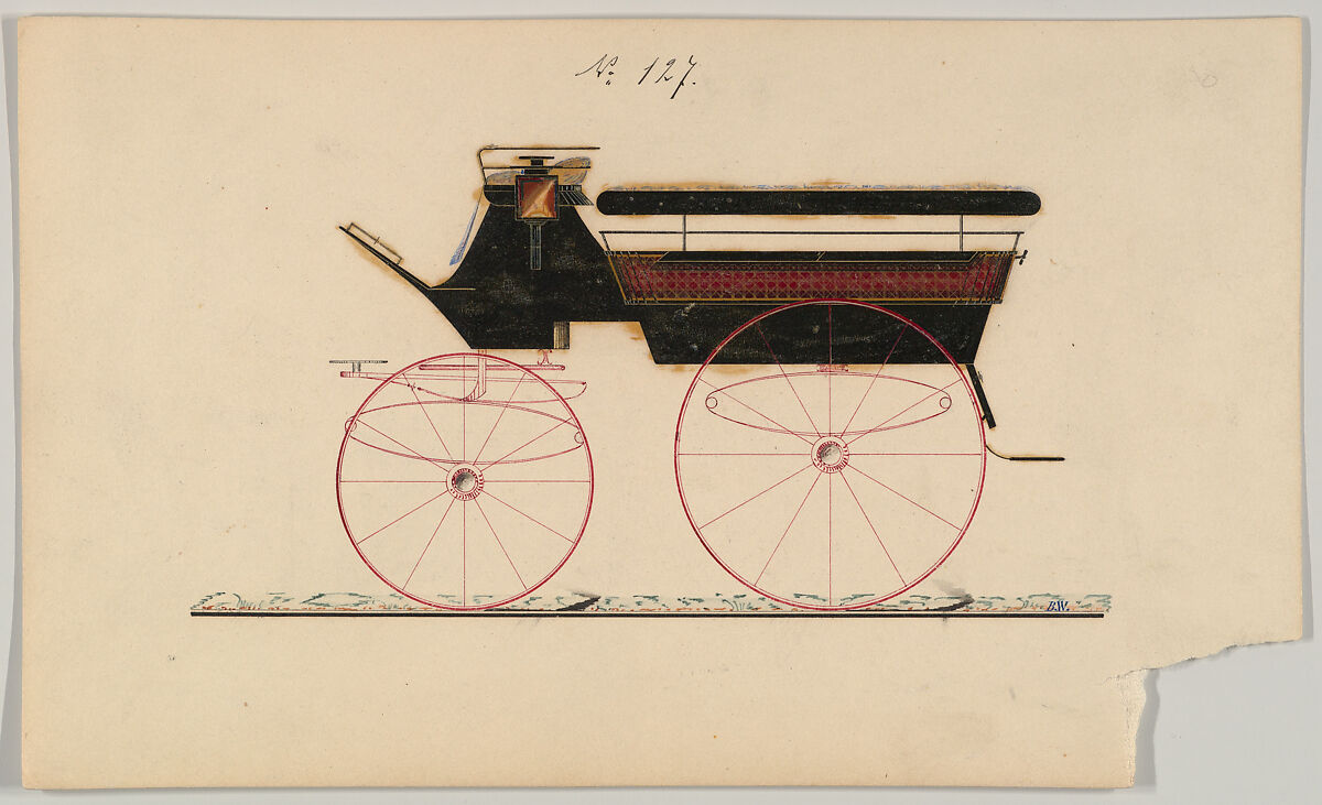 Design for Wagonette or Omnibus, no. 127, Brewster &amp; Co. (American, New York), Pen and black ink, watercolor and gouache with gum arabic 