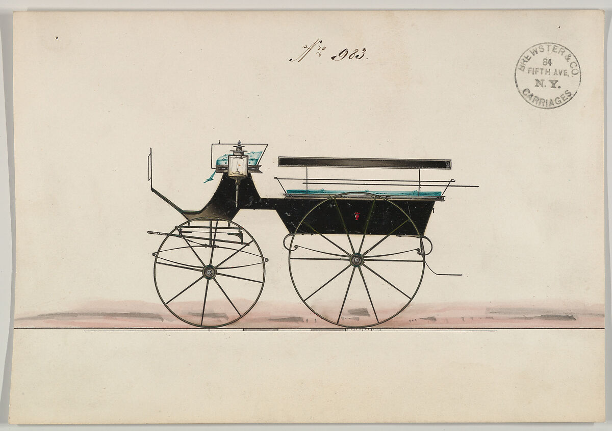 Design for Wagonette or Omnibus, no. 983, Brewster &amp; Co. (American, New York), Pen and black ink, watercolor and gouache with gum arabic 