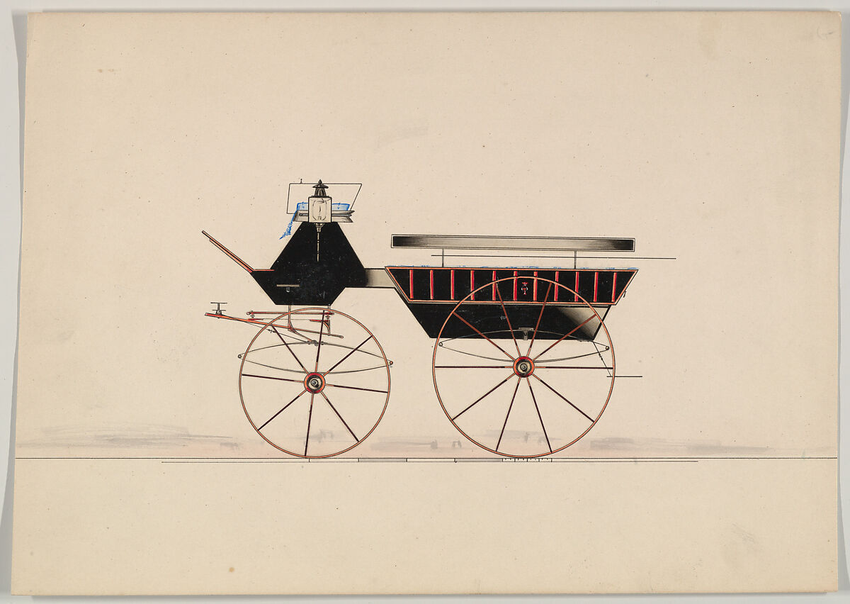 Design for Wagonette or Omnibus (unnumbered), Brewster &amp; Co. (American, New York), Pen and black ink, watercolor and gouache with gum arabic 