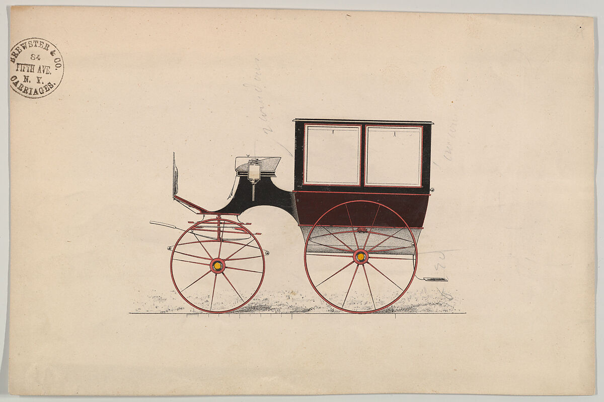 Design for Wagonette or Omnibus (unnumbered), Brewster &amp; Co. (American, New York), Hand colored lithograph 